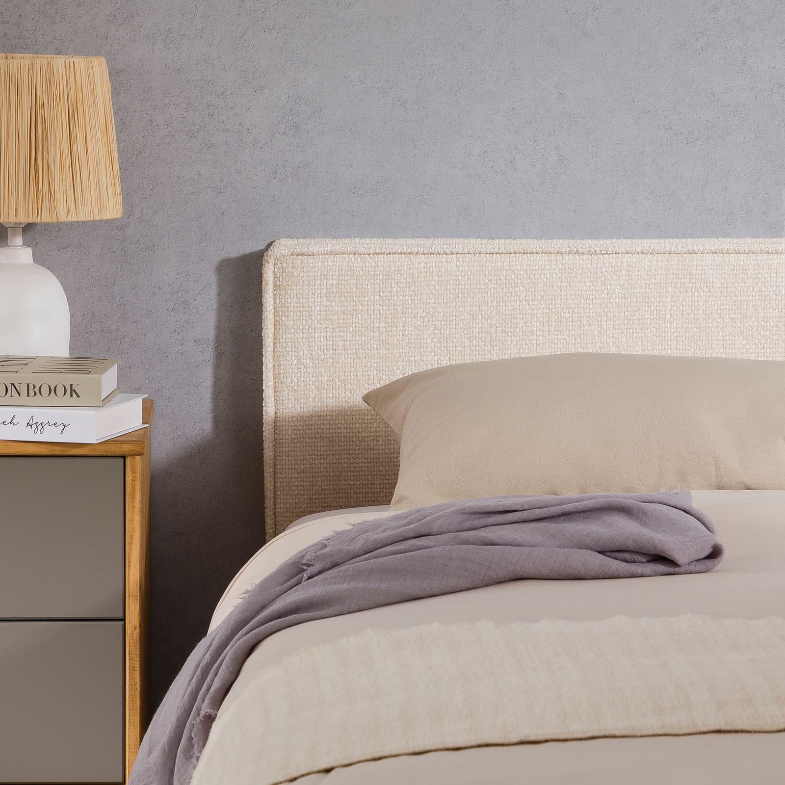 IDIMEX Tête de lit YOLAN 90 rembourrée, en Tissu Polyester pour lit 90 cm, sur Pieds en Plastique, Blanc