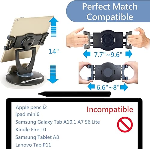 Miniatura 4 de Soporte grande para iPad POS, soporte giratorio de 360, base giratoria para quiosco minorista, tienda de registro, oficina, escaparate, recepción,