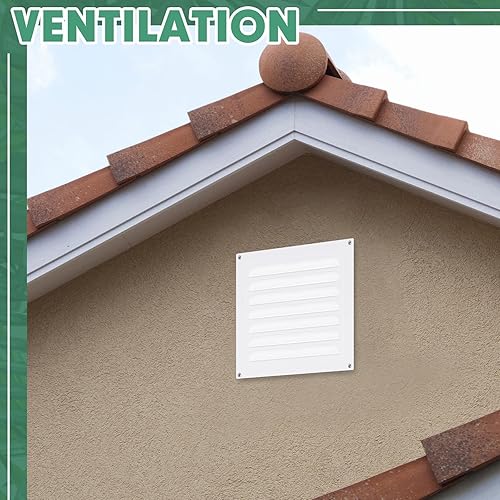 Miniatura 4 de Yaocom 2 rejillas de ventilación de aluminio a dos aguas blancas para pared de cobertizo de metal con malla de malla cuadrada, rejilla de