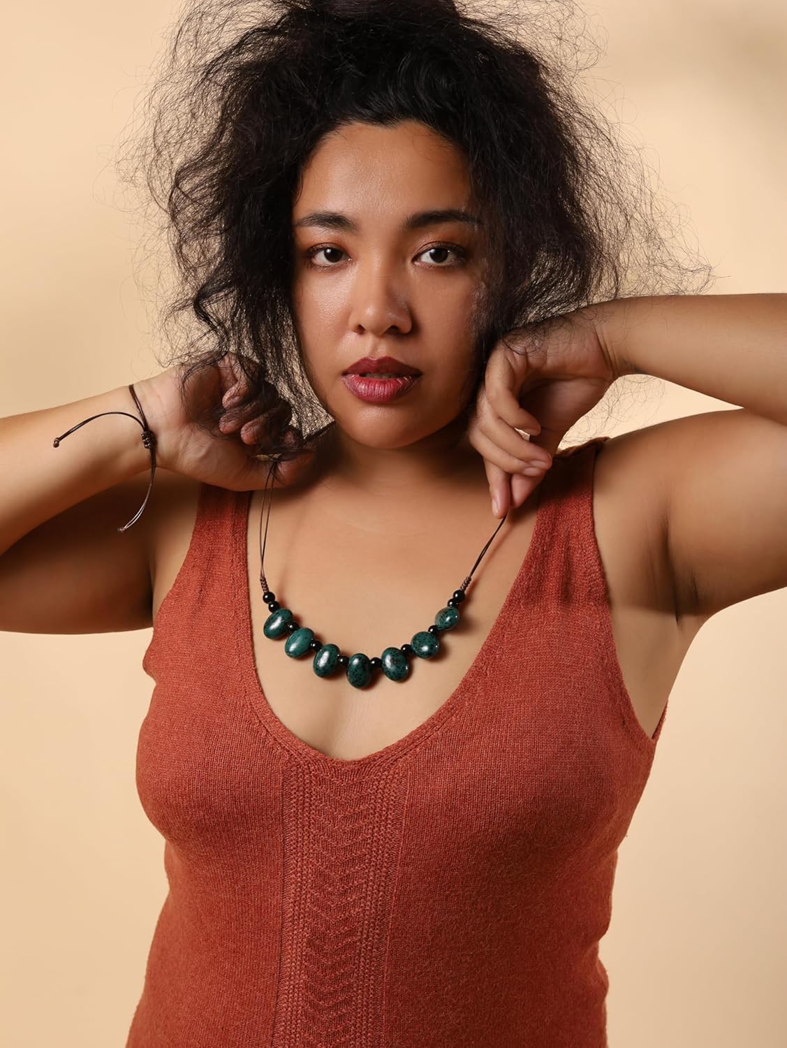 MINACHI Bohemian Hippie Colorful Ceramic Geometric Bead Strand Necklace, Vintage Boho Statement Jewelry Gift for Women - Image 6