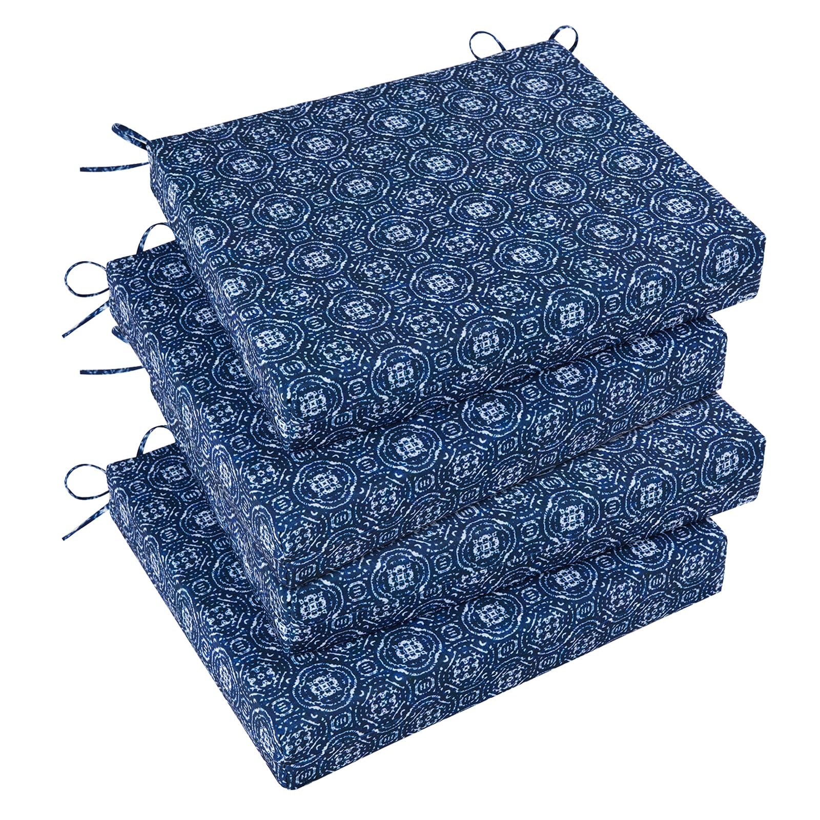 Basic Beyond Outdoor Chair Cushions Set of 4, Square Corner Outdoor Cushions for Patio Furniture, Water Resistant Patio Chair Cushions with 2 Ties, 18.5x16x3, Blue Circles