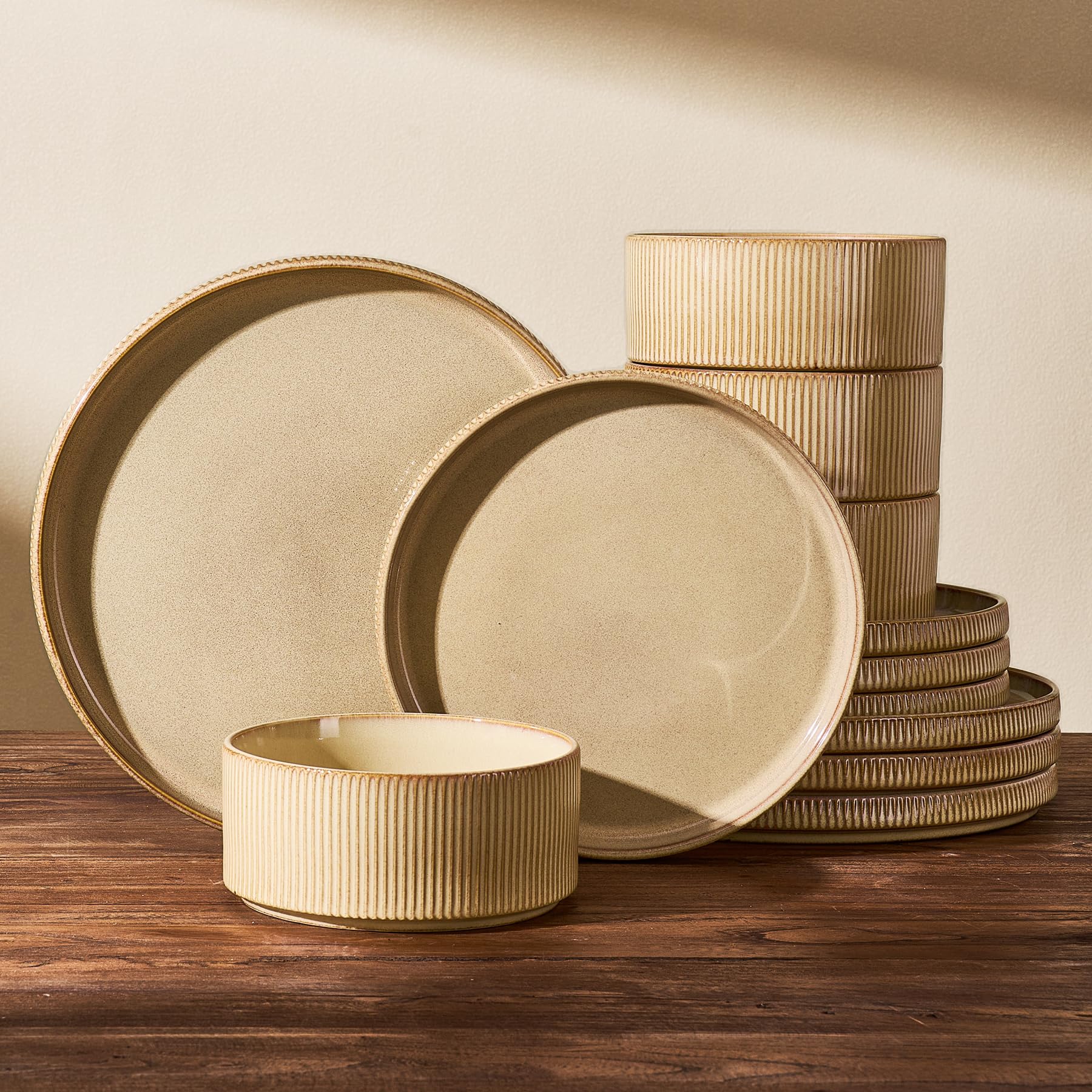Dinnerware Set for 4, Reactive Glaze Plates and Bowls Sets