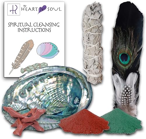 Activate Kit de manchas con salvia, pluma, cáscara de abulón, soporte, sangre de dragón e incienso de dinero, auto encendido – Limpieza de energía,