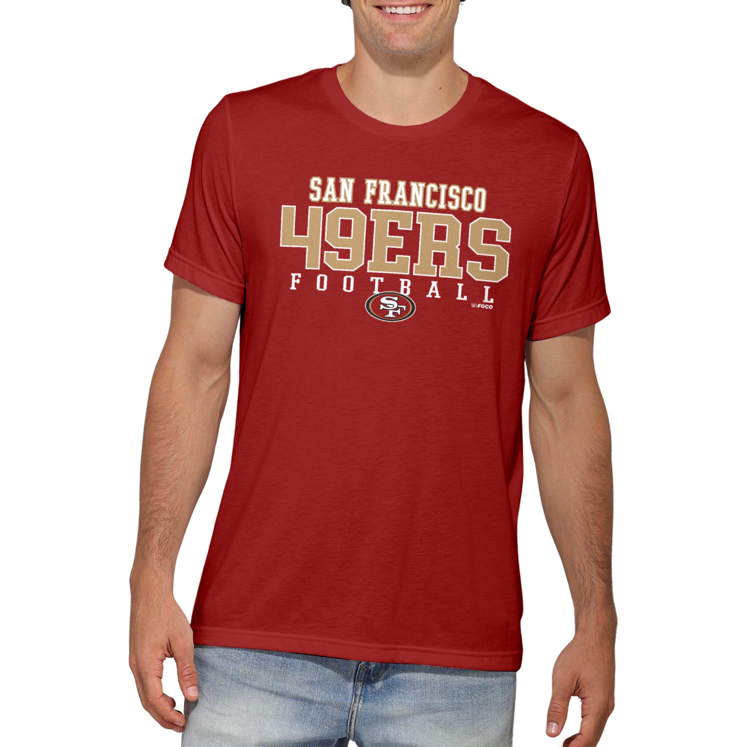 FOCO NFL Officially Licensed Unisex-Adult Football Wordmark Team Color Primary Logo Premium Quality Short Sleeve T-Shirt, San Francisco 49ers, Medium