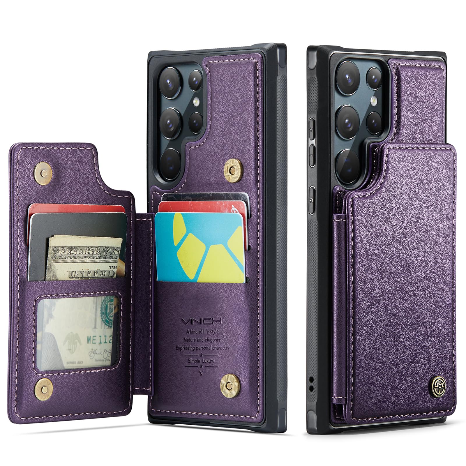 Vinich for Samsung Galaxy S22 Ultra Wallet Case with Card Holder, RFID Blocking Credit Slots Kickstand Shockproof Phone Cover for Women Men, Purple