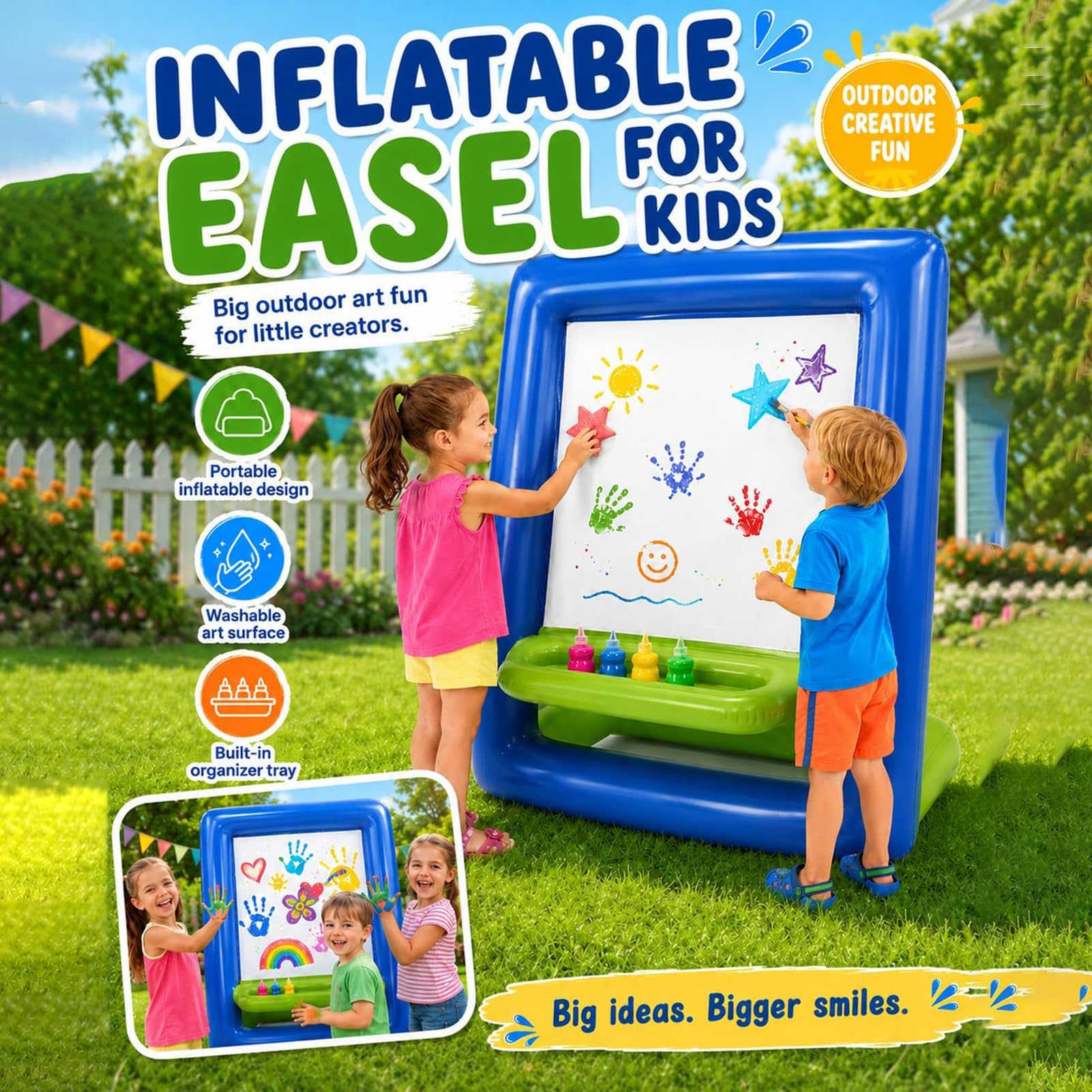 Inflatable Easel for Kids Washable Outdoor Paint Station, Aufblasbare Staffelei für Kinder, Doppelseitige Abwaschbare Malstaffelei, Wiederverwendbare Tragbare Staffelei für Malen, Zeichnen