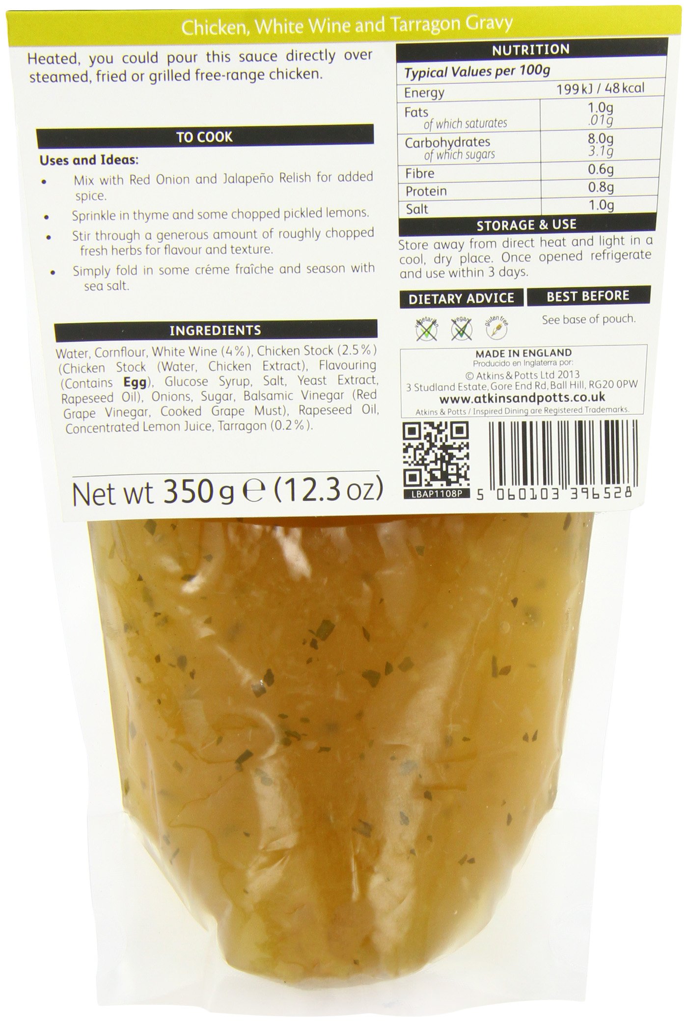 Atkins and Potts - Salsa de pollo con vino blanco y estragón, 6 x 350 g