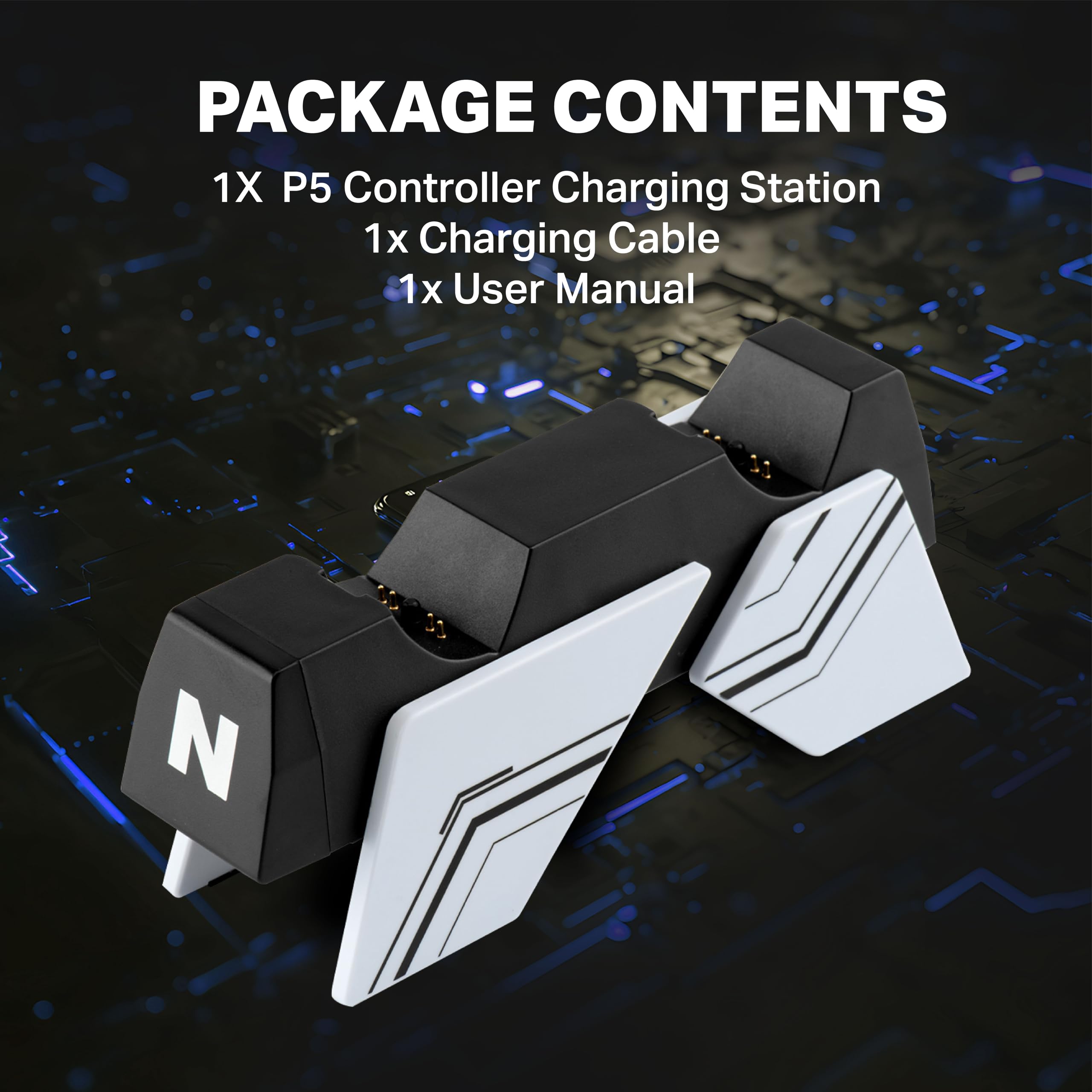 NiTHO Estación de Carga Compatible con Mandos PS5/ Edge, Estación de Recarga Doble USB con Diseño de Carga Vertical Click-In y Protección contra Sobrecargas, Blanco