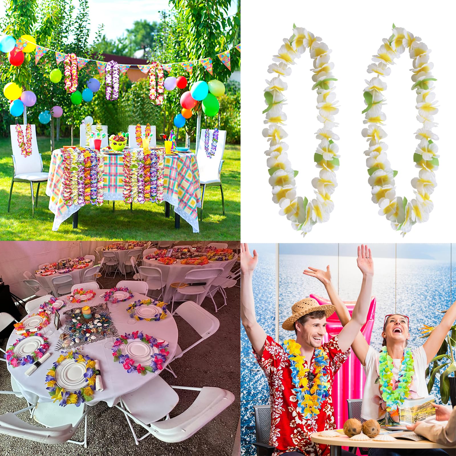 Hawaiian Garland Necklace Pack of 2 Hawaiian Tropical Party Decorations Hawaiian Hula Multicoloured Flower Garlands for Tropical Parties Beach Parties - Image 4