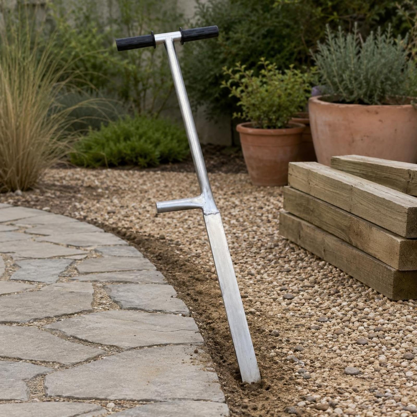 Piantapali con Manico a T Marcature di Misura Piantatore Metallico Impugnature Antiscivolo Trapiantatore a Manico Lungo per Giardinaggio