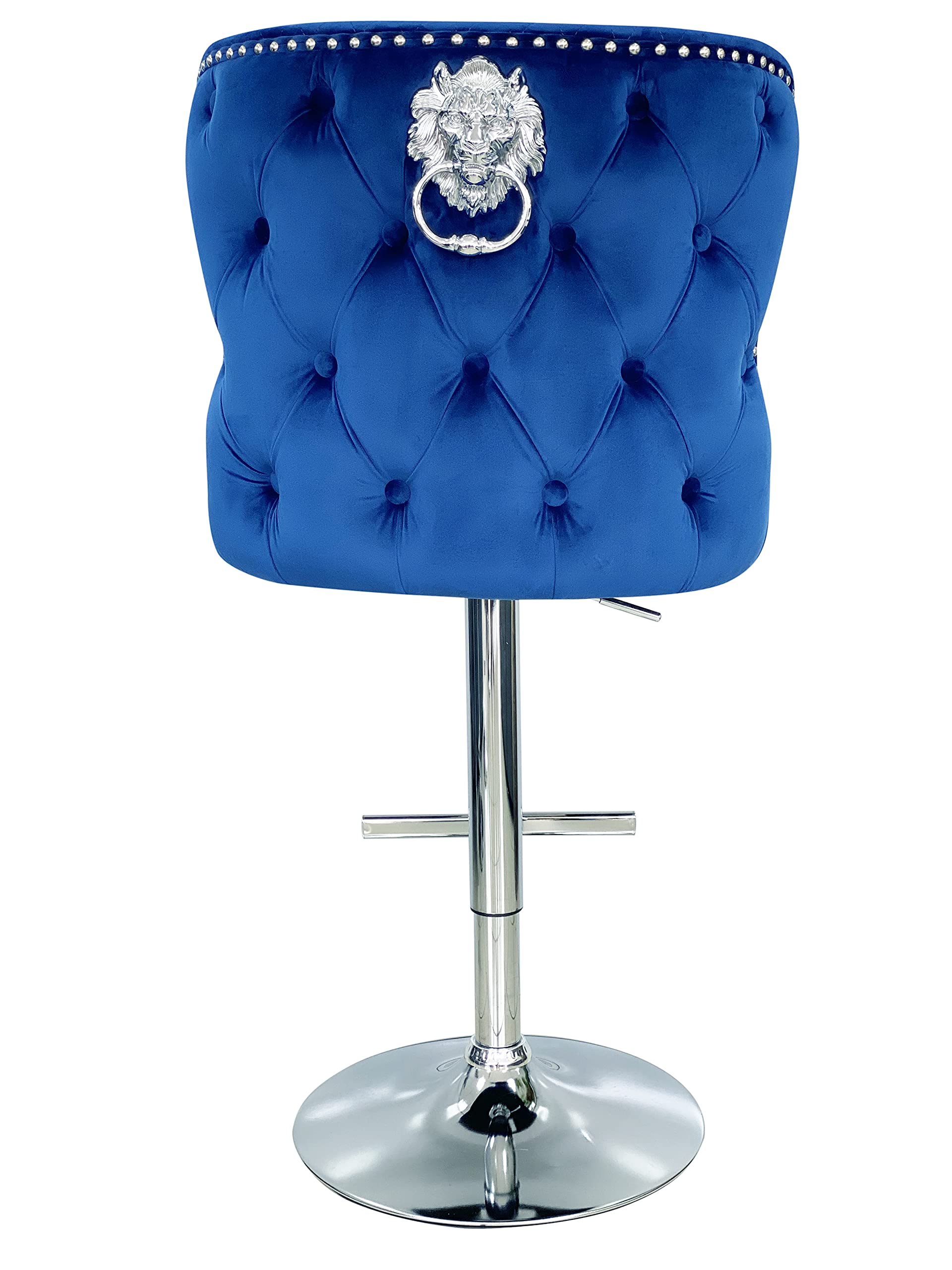 ASR INTERIORS® Valentino Navy Plush Velvet Bar Stool with Backrest – Adjustable Height, Chrome Base, Studded Design, Comfortable & Stylish Breakfast Bar Stools for Kitchen & Home (1 Stool, Navy)