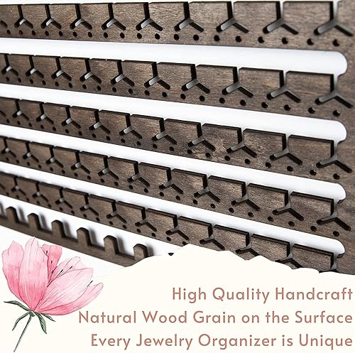 Miniatura 5 de KDAE Organizador de joyas de madera montado en la pared, organizador de joyas colgante, organizador de aretes, soporte para collares, pulseras sobre