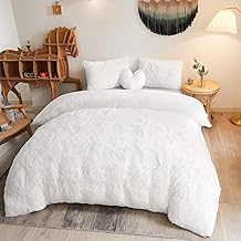 MEGO Luxury Shaggy Plush Duvet Cover Set, Soft 3 Pieces Fluffy Faux Fur Comforter Cover Set, Fuzzy Velvet Bedding Set King Size(1 Furry Duvet Cover + 2 Pillow Cases), Zipper Closure(King, White)