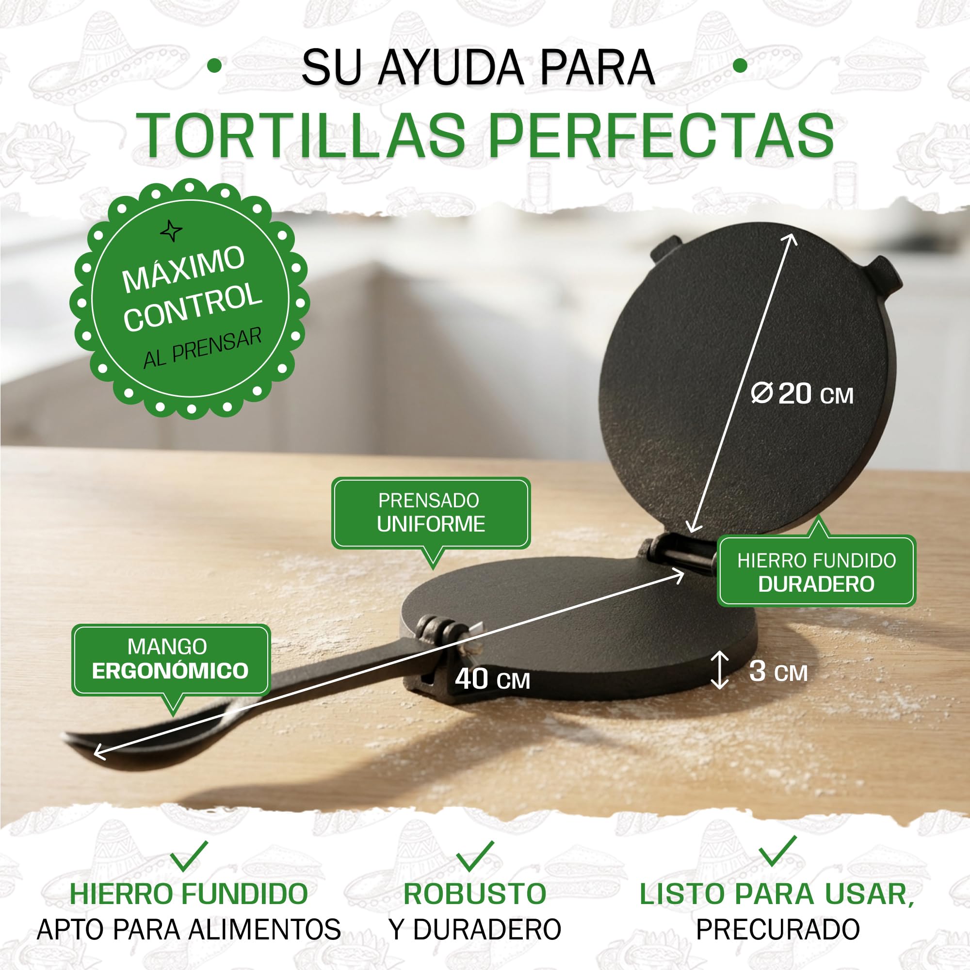 Tortillada - Prensa de tortilla de hierro fundido con recetas Ebook en francés (20 cm)