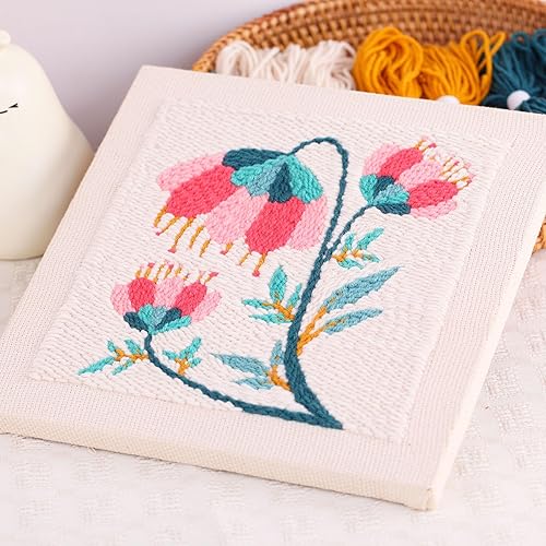 Miniatura 15 de Kit de agujas de punzón de bordado, kits de iniciación de bordado para niños principiantes, tela de aguja con patrón, enhebrador, hilos, aros