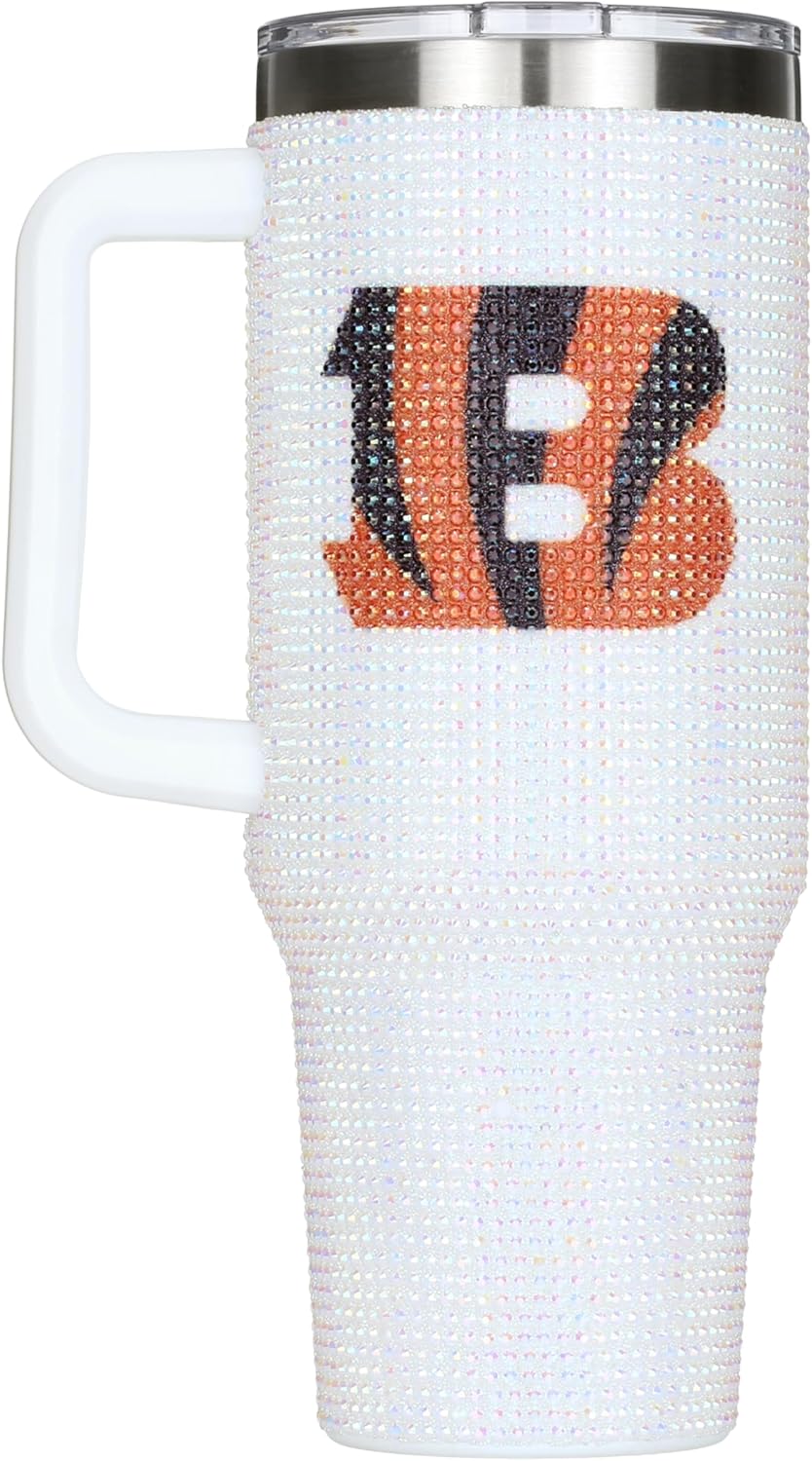 The Memory Company Officially Licensed NFL 40oz Stainless Steel Tumbler - Double Wall Insulated Travel Cup with Handle and Straw Lid - Crystal Rhinestone Design - Image 4