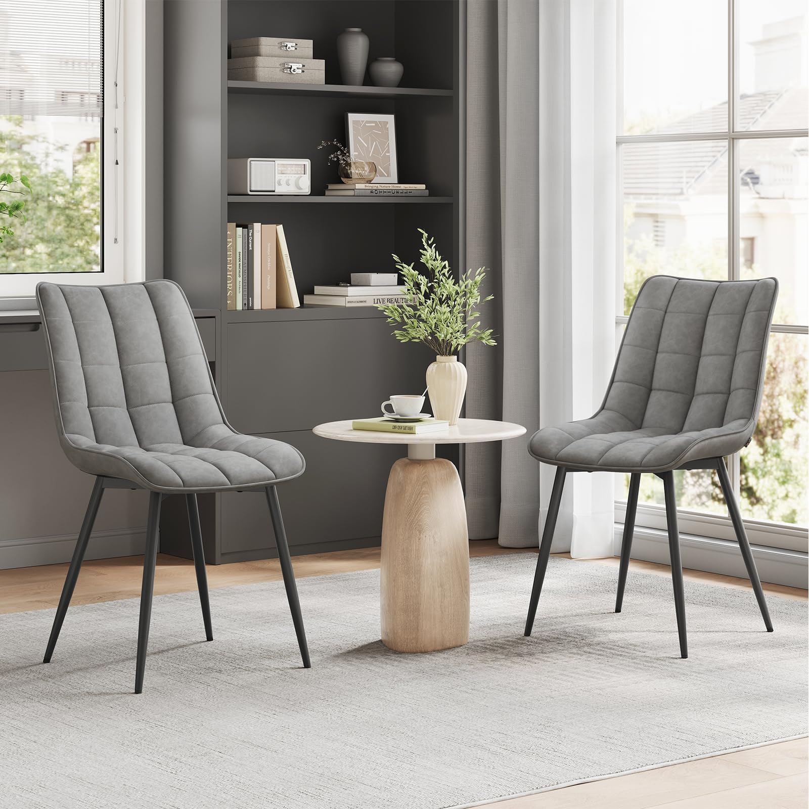 WOLTU 4 X Chaise de Salle à Manger Chaise de Cuisine Assise rembourrée en Similicuir épais Pieds en métal,Gris BH207gr-4