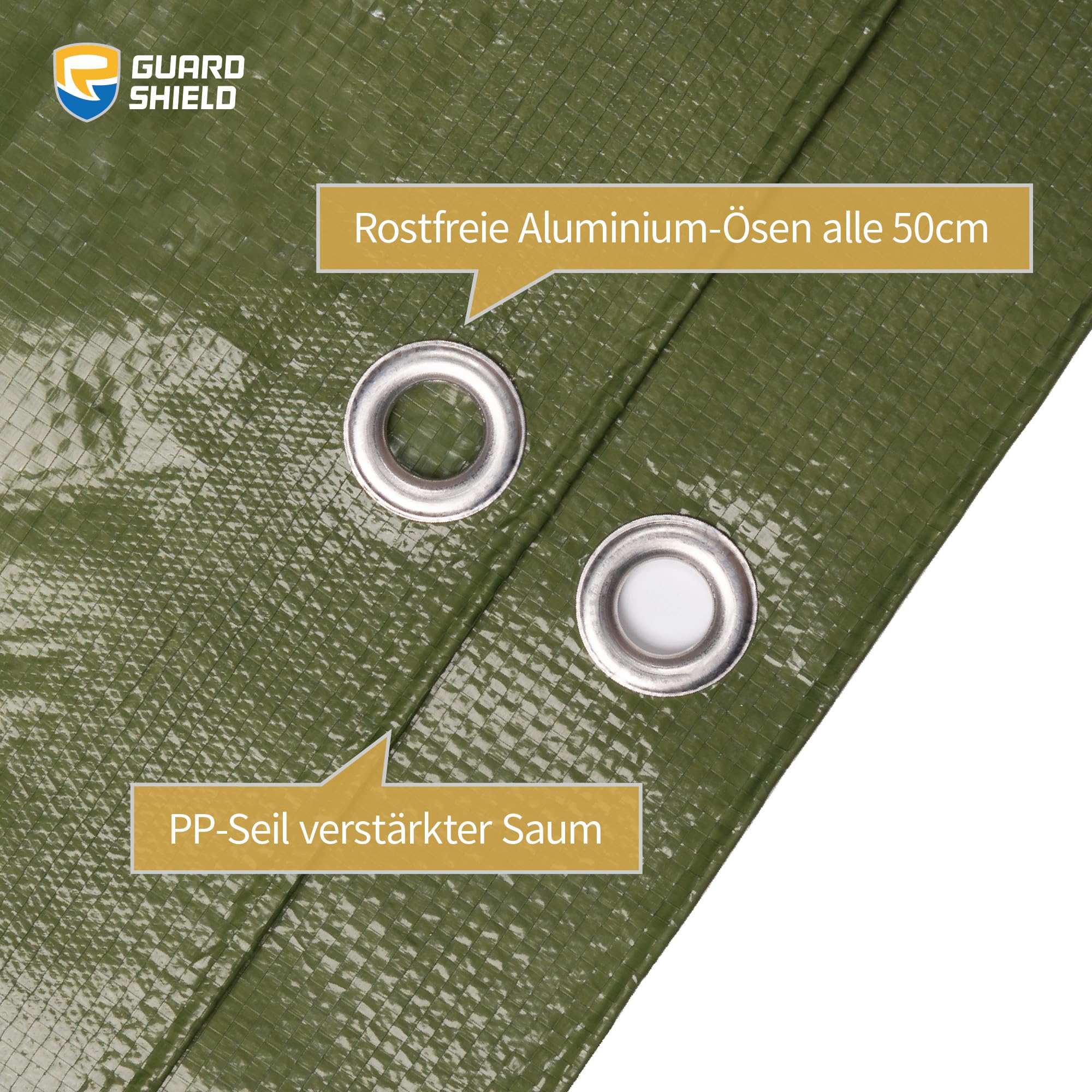GUARD SHIELD Telone di copertura con occhielli, impermeabile, 3 m x 6 m, verde, multifunzione, in poliestere, 120 g/㎡, in tessuto, multiuso, resistente agli strappi, stabilizzato ai raggi UV