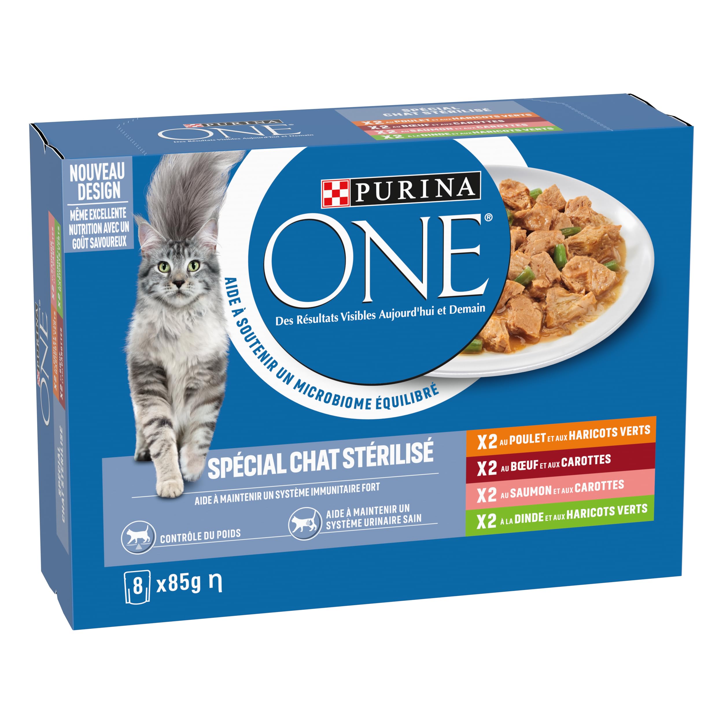 PURINA ONE | BIFENSIS | Chat Adulte Stérilisé | Soutien la vitalité du chat, les muscles et les articulations | Effilés en Sauce | Poulet, Bœuf, Saumon, Dinde | Sachets Fraîcheur | Lot de 10 (8 x 85g)