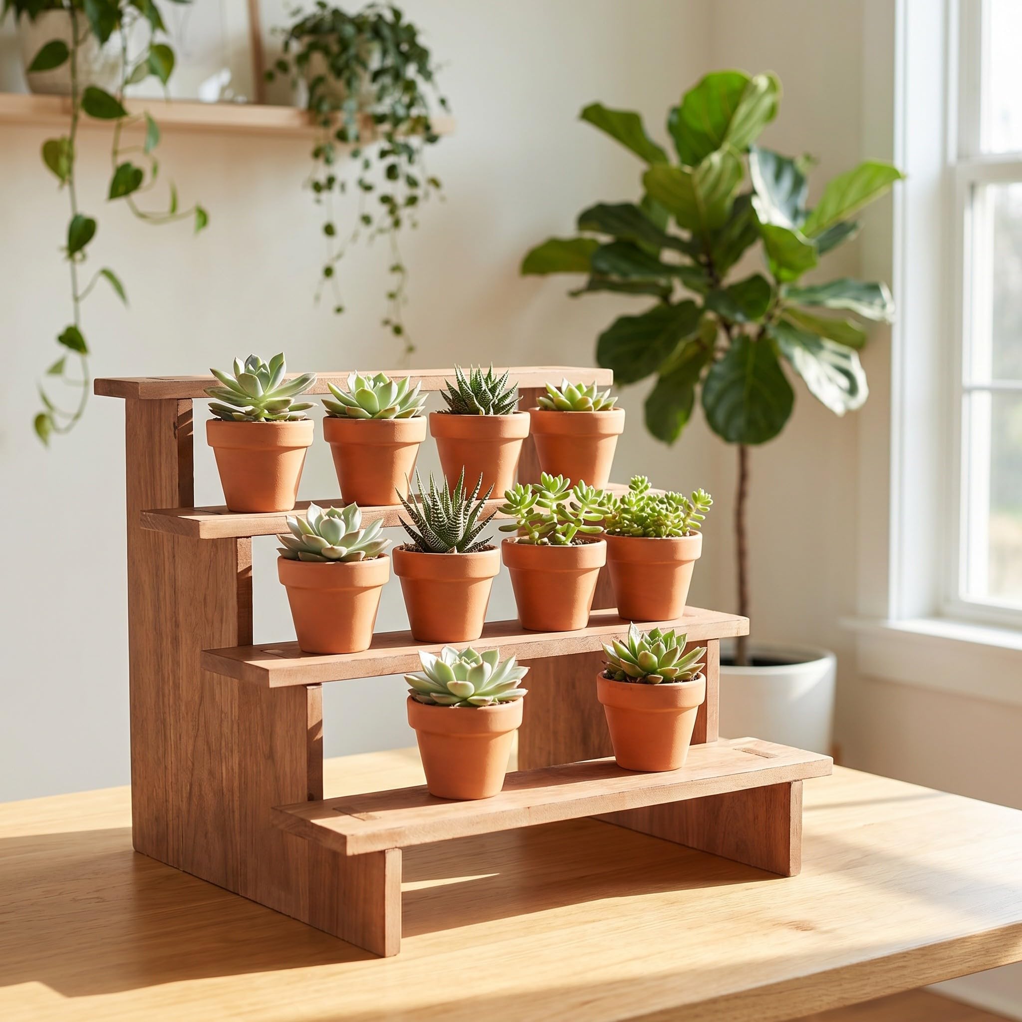Operitacx 1 Set di supporti espositivi in ​​legno: supporto per cupcake e dessert a 4 ripiani in legno - Scaffale da tavolo per action figure, profumi, oggetti da collezione e allestimenti per negozi.