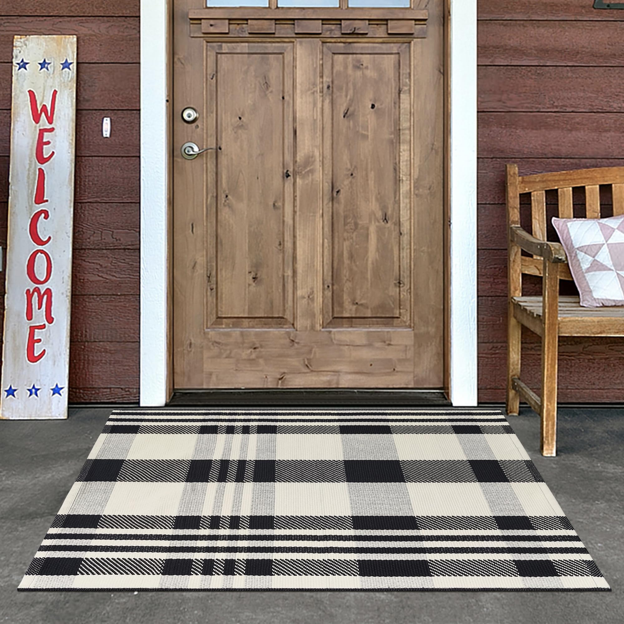 Tapis d'extérieur lavable et robuste en coton tissé pour entrée propre