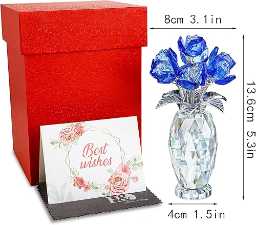 Miniatura 4 de H&D Hyaline&Dora Magnífica figura de rosa de cristal azul, centro de mesa de boda, ramo de flores de cristal, regalo coleccionable para aniversario