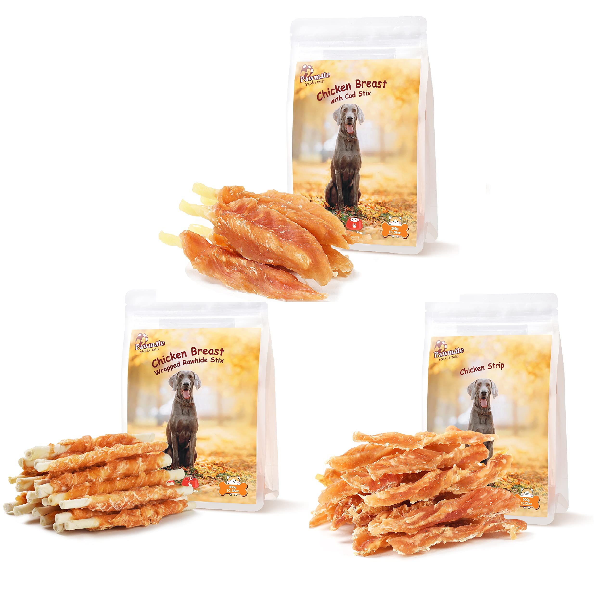 PawmateDog Treats Chicken Wrapped Cod Fish Rawhide Stick