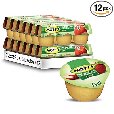 Mott's No Sugar Added Applesauce, 3.9 Oz Cups, 72 Count (12 Packs Of 6), Good Source Of Vitamin C, No Artificial Flavors
