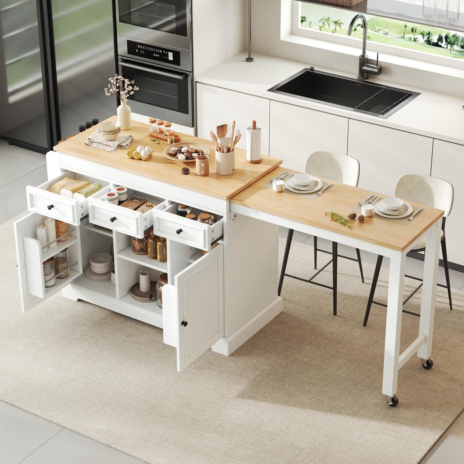 YEHTOKHOME Isola centrale cucina con spazio di lavoro 112-188 cm