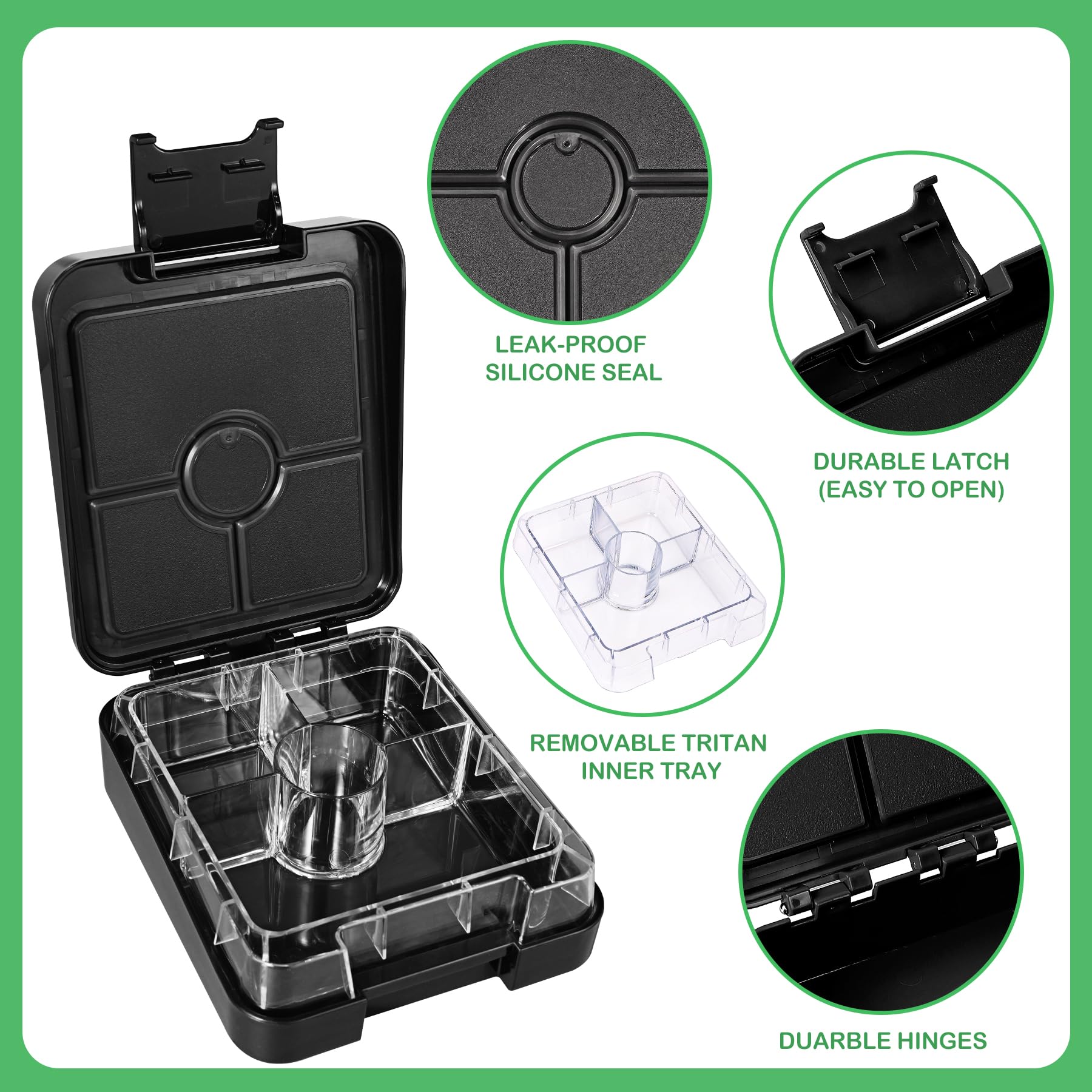 Bento - Set di contenitori per il pranzo con thermos da 283,5 g, contenitori per il pranzo a prova di perdite con 4 scomparti, contenitore per alimenti per bambini, contenitore termico per alimenti,