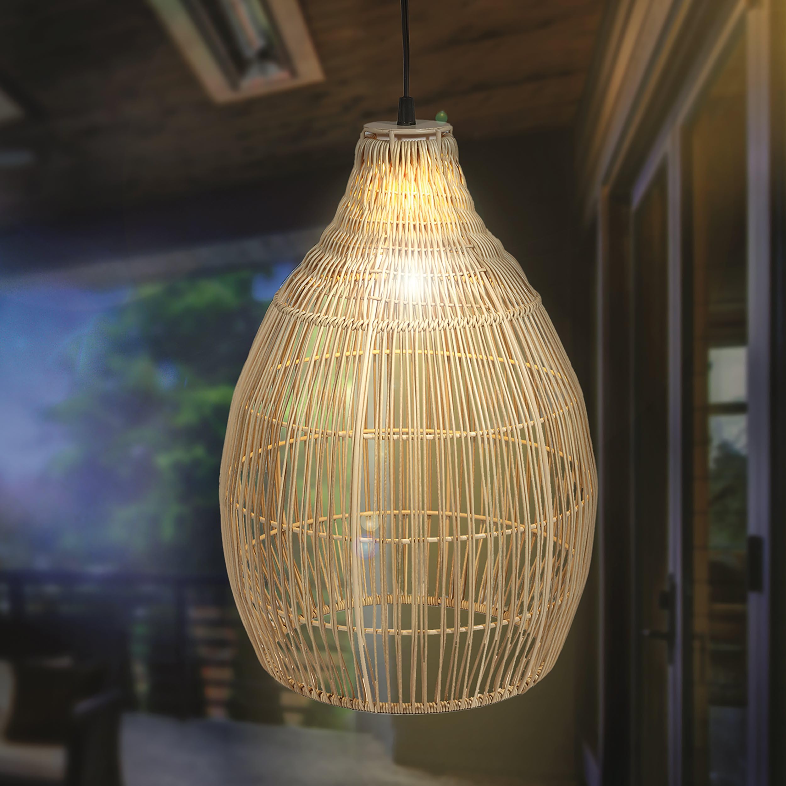 Esotec Solar Hängeleuchte Kairo, Boho Stil, LED warmweiß, Kabel 5m, 45 lm, Leuchtdauer 8 Stunden, Polyrattan, Metall, außen, outdoor, 30x43cm, IP44, Höhe 43cm, 102239