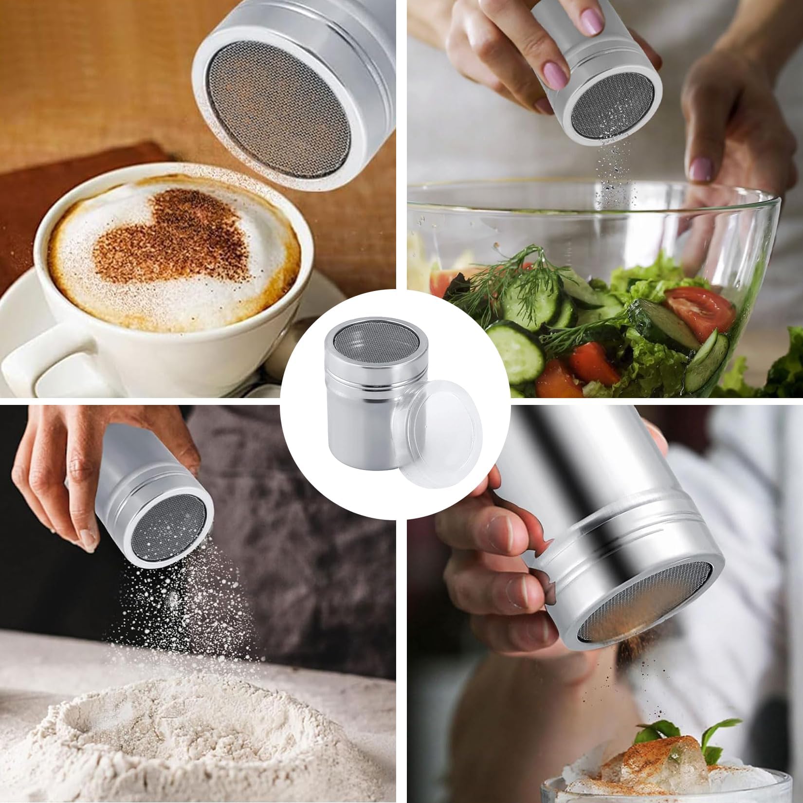 Cukier puder z pokrywką utrzymującą świeżość, 2 sztuki, ze stali nierdzewnej, cappuccino, do kawy, przypraw, cukru, soli, kakao, mąki, do gotowania, pieczenia