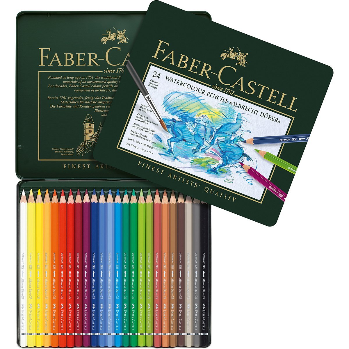 Faber-Castell 117524 - Aquarellstifte ABLRECHT DÜRER, 24er Metalletui inklusive Design Stifterolle