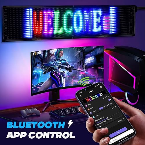 Vista 42 de KJOY Letrero LED USB de 5 V, Bluetooth, control de aplicaciones, flexible, programable, diseño de texto personalizado, pantalla de desplazamiento