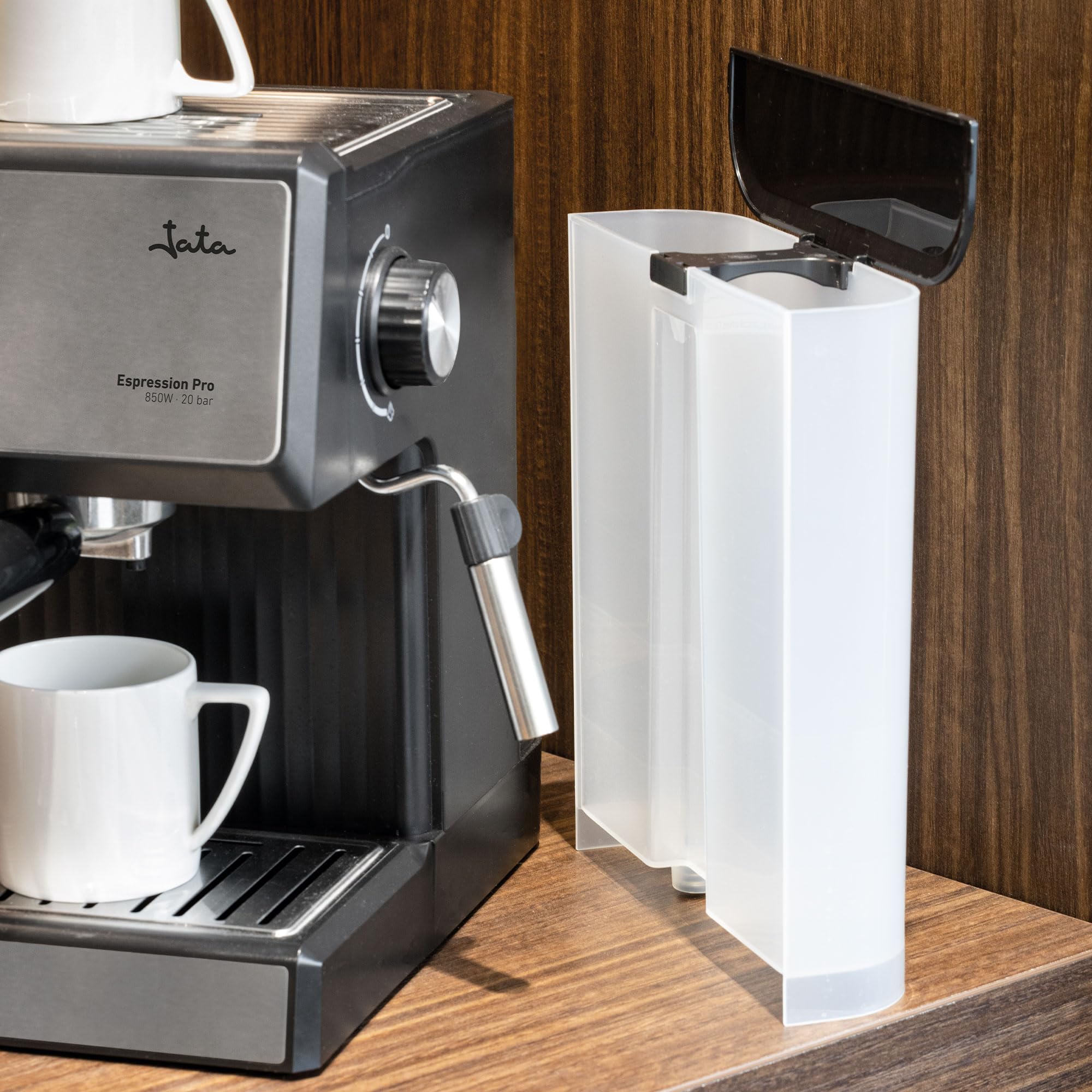 JATA JECA2525 - Cafetera express 20 bares 850 W | Brazo con doble salida y filtro para 1 o 2 cafés | Vaporizador para espumar leche y hacer cappuccinos | Calienta tazas | Depósito extraíble 1,8 L
