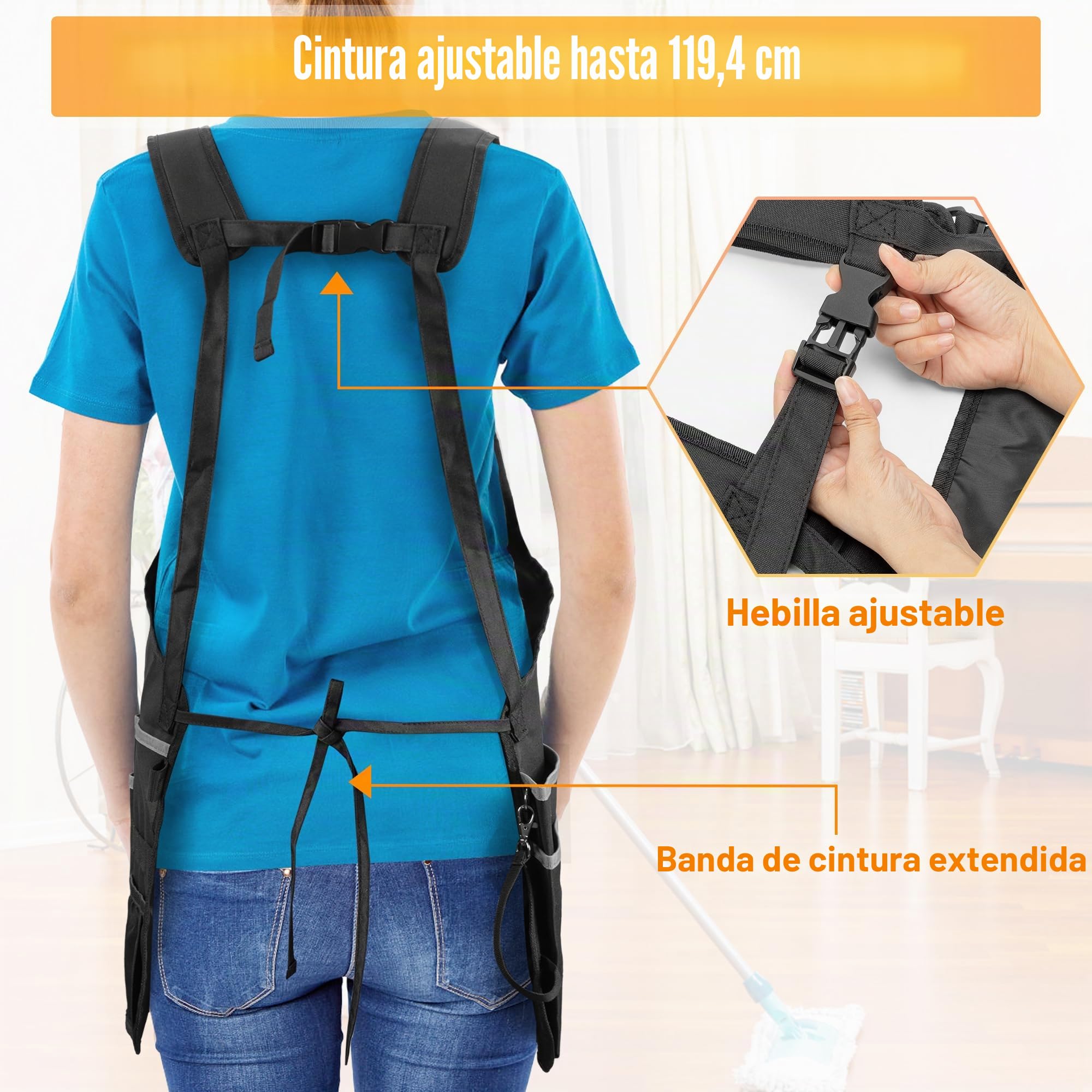 HODRANT Delantal de Limpieza Grande | Delantal Organizador de Limpieza con Doble Correa para El Hombro y Bolsillos, para Hombres y Mujeres