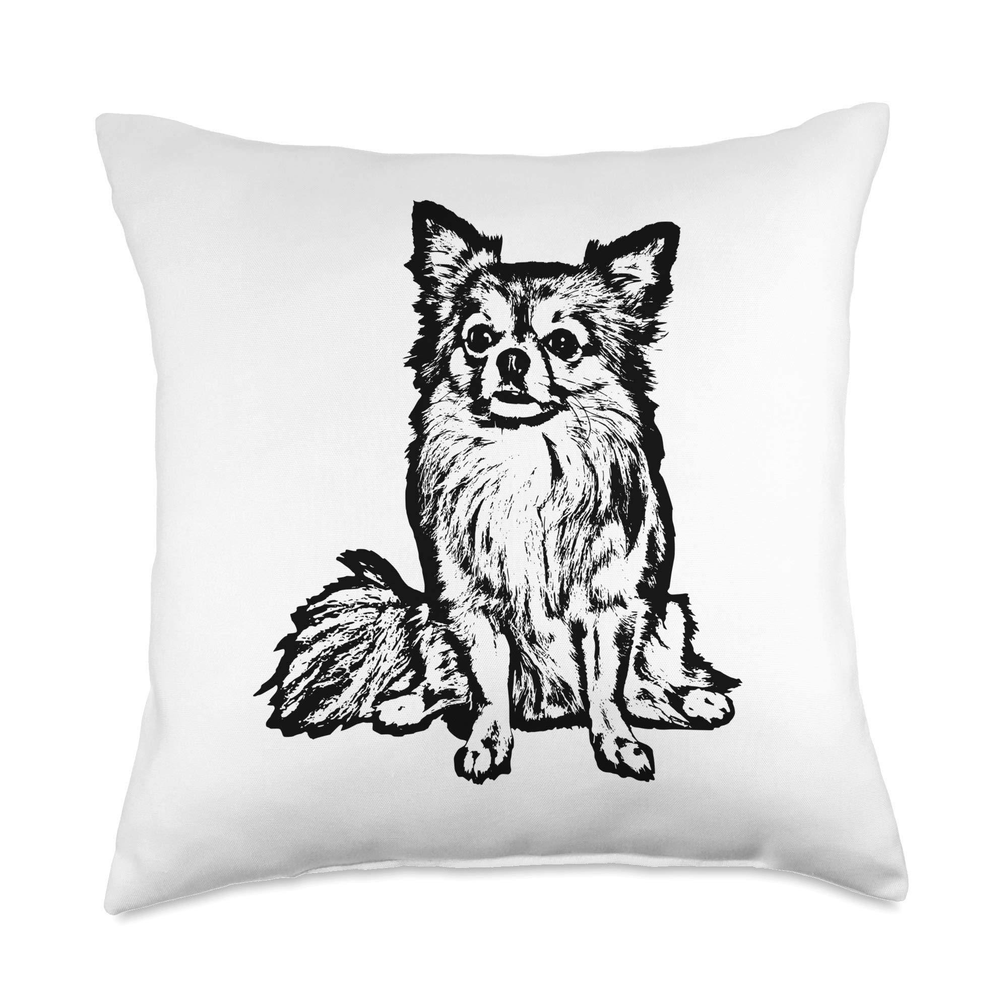 Amazon.com: Long Haired Chihuahua Gifts & Tees Chihuahua Long Hair Dog  Lover Black for Women Men Throw Pillow, 18x18, Multicolor : Home & Kitchen