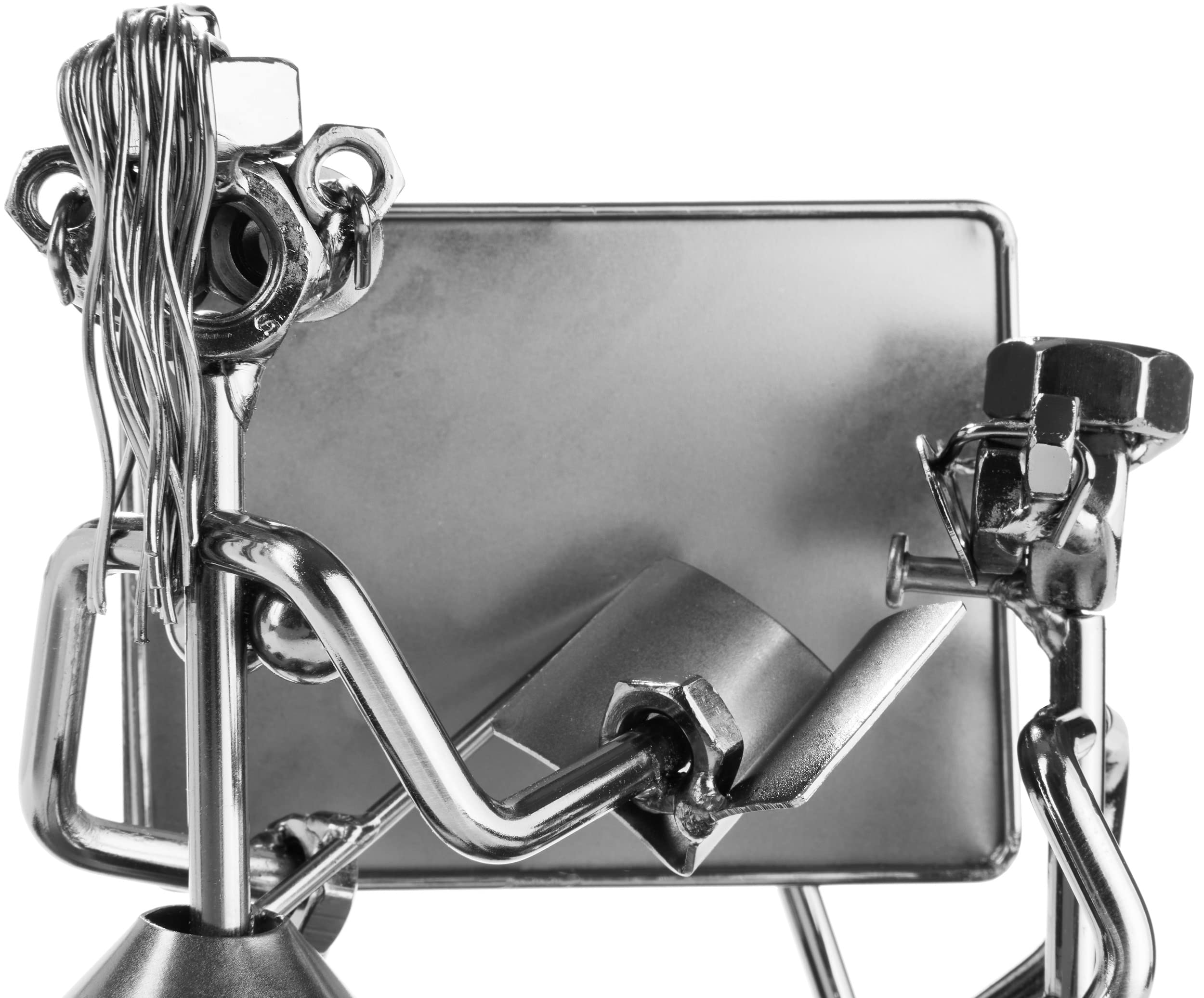 BRUBAKER Schraubenmännchen Lehrerin mit Stiftehalter - Handarbeit Eisenfigur Schule Metallmännchen mit Visitenkartenhalter und Fach für Notizzettel - Metallfigur Geschenkidee