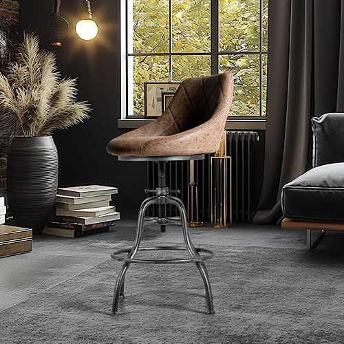 Miniatura 2 de Taburete de bar redondo industrial de poliuretano con respaldo de metal, altura ajustable, giratoria, silla de pub, taburetes de bar para cocina