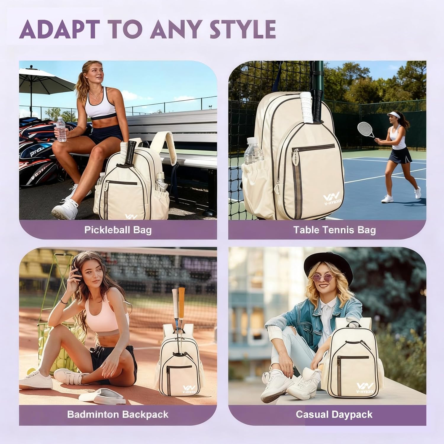 Pickleball Bags, 30L Deluxe Waterproof Pickleball Backpack with Shoe Compartment for Men Women Pickle Ball Gift Accessories for Pickball Lovers (Beige) - Image 2