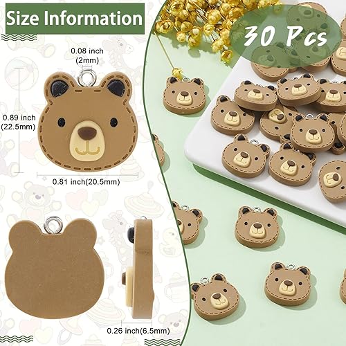 Miniatura 2 de KitBeads 30 dijes de oso de resina con diseño de oso de dibujos animados Kawaii para hacer joyas, pulseras y manualidades a granel Limón 3D, 10