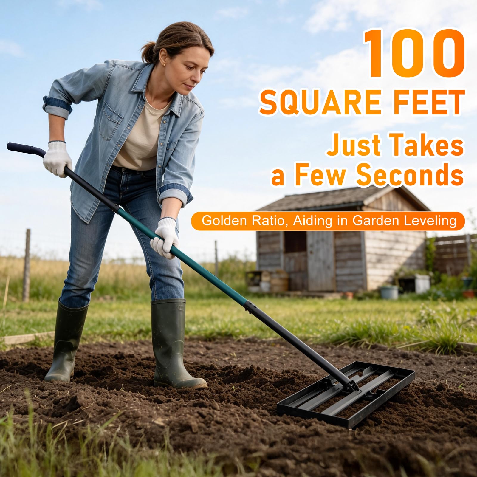 Lawn Leveling Rake, 30"x10" Leveling Rake with 78 Inch Adjustable Handle, Stainless Steel, for Backyard, Garden, Golf Course, Farm ＆ Pasture, Professional Lawn Care Tool - Green - 4