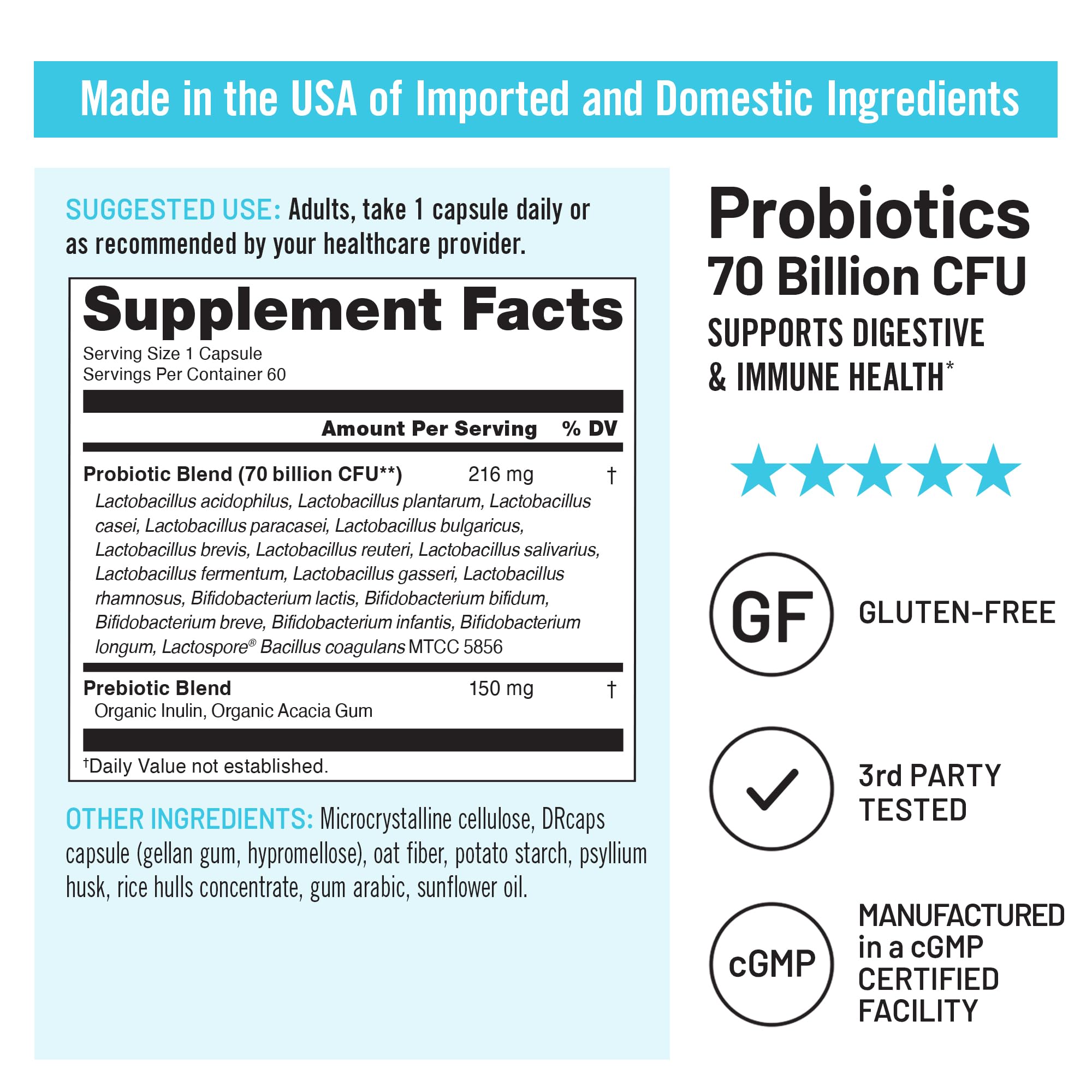 NatureWise Probiotics 70 Billion CFU - 17 Strains + Organic Prebiotics - Immune, Digestive & Gut Health Support for Women & Men - Vegetarian, Gluten-Free, Non-GMO - 60 Capsules[2-Month Supply] — Amazon image 4