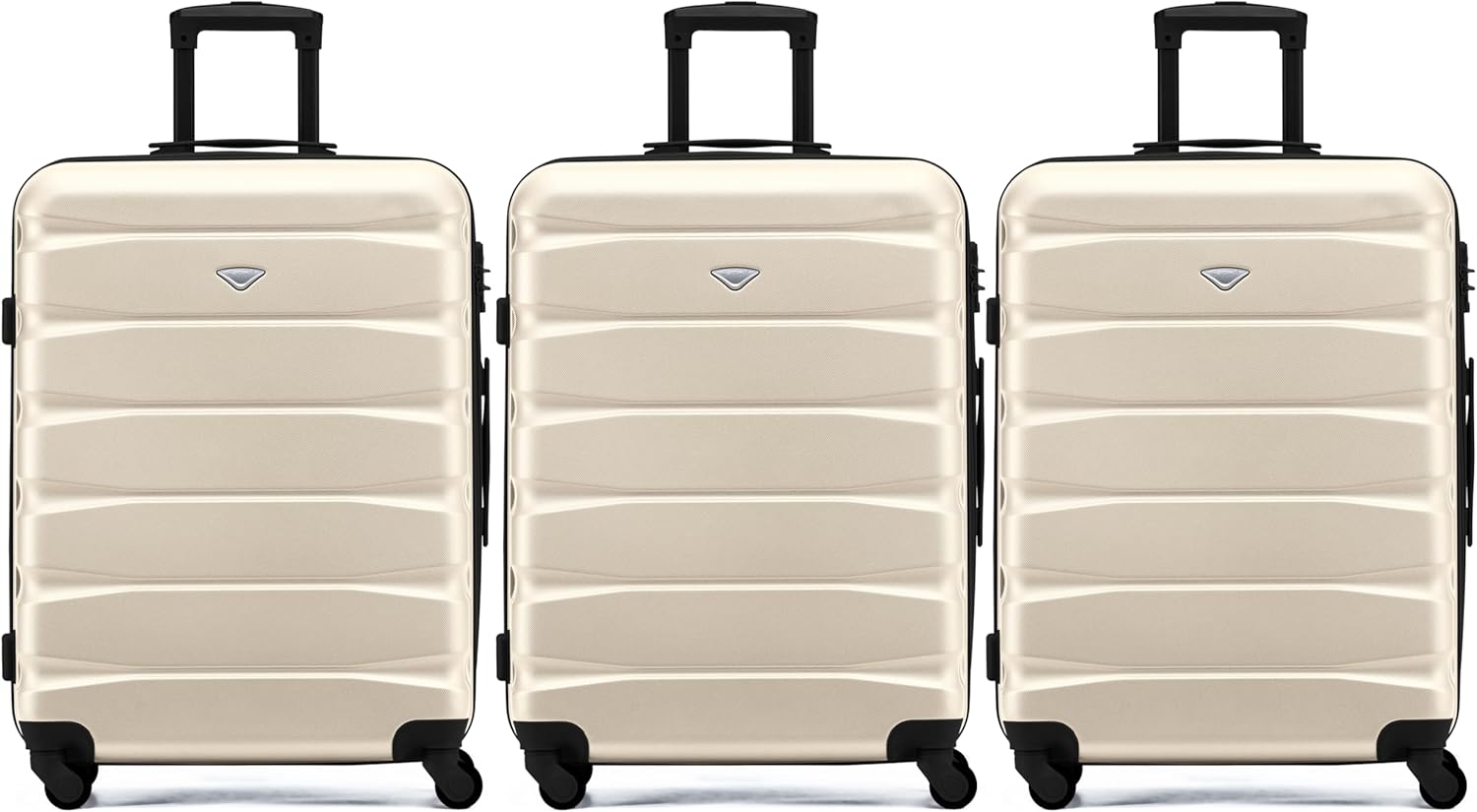 Flight Knight Valigia leggera in ABS 3 dimensioni compatibile con Alitalia, EasyJet, RyanAir, Air Italy e molti altri! Trolley bagaglio a mano 55 x 35 x 20 cm Bagaglio grande con 4 ruote, Crema/Nero,