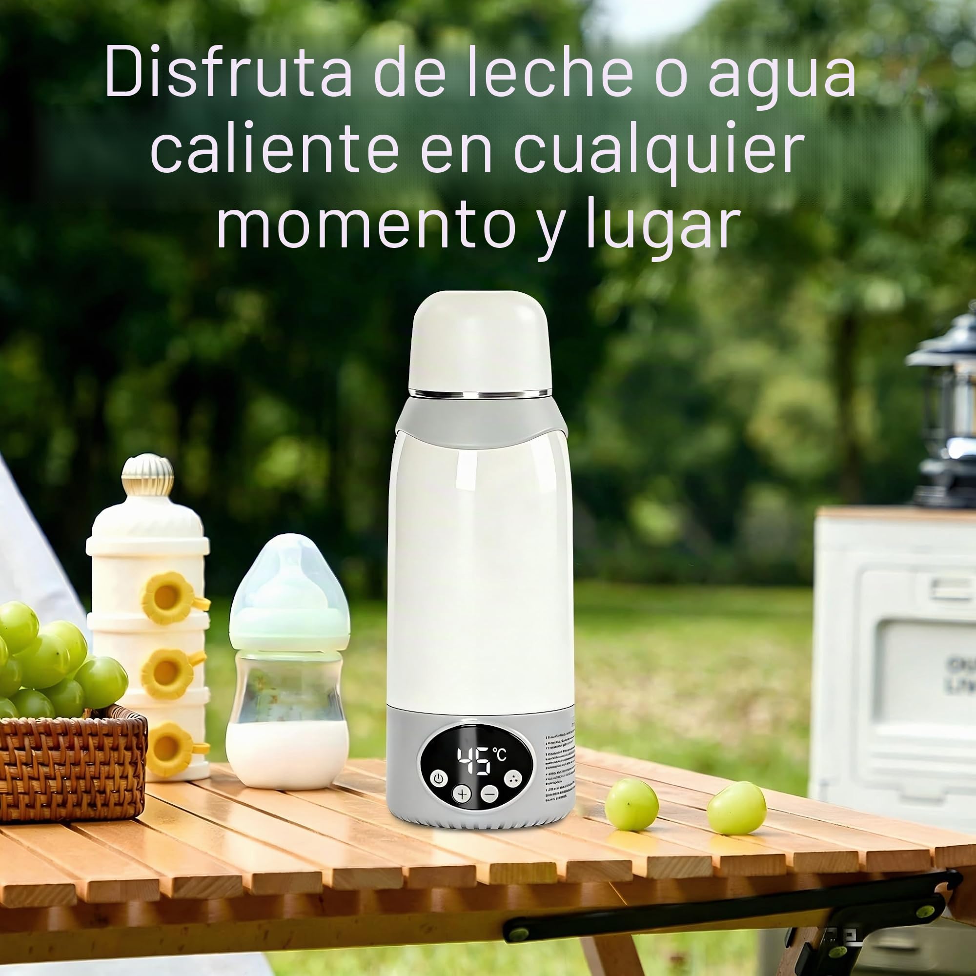 Calienta Biberones Portátil Sin Cables - Batería 12000mAh y 500ml - Calentador de Biberones Rápido (2 min) para Leche Materna y Agua - Termo Bebé Líquido con Bloqueo Seguridad - Calentador de Viaje
