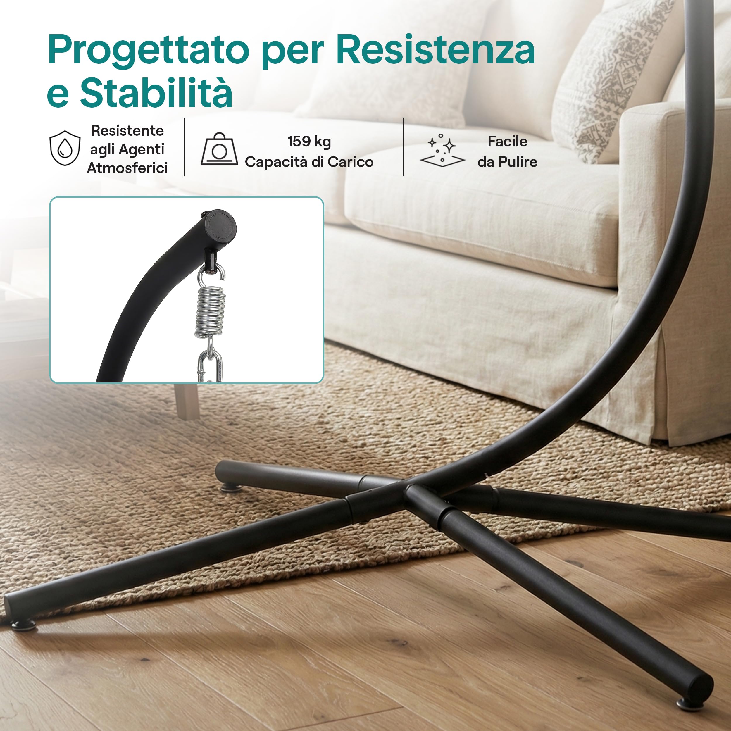SereneLife Sedia a Dondolo a Uovo con Supporto, Capacità Fino a 250 Kg, Sedia Sospesa Poltrona a Dondolo in Rattan con Struttura in Acciaio Verniciato a Polvere per Casa e Giardino con Cuscino