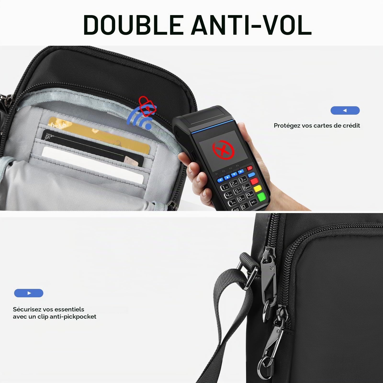 Sac Bandoulière Hommes - Petit Sacoche Bandoulière avec Reißverschluss Lock & RFID-Blockierung, Shoulder Bag Étanch pour Usage Quotidien Voyage Randonnée et Sports