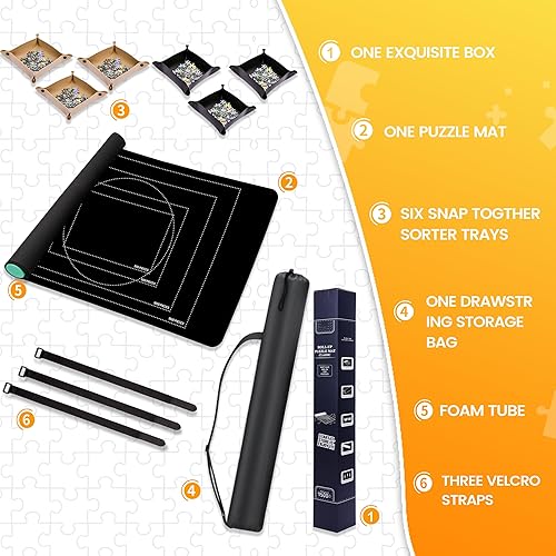 Vista 3 de Alfombrilla enrollable para rompecabezas de 43 x 26 pulgadas, hasta 1500 piezas, rompecabezas mate con parte inferior de goma antideslizante y parte