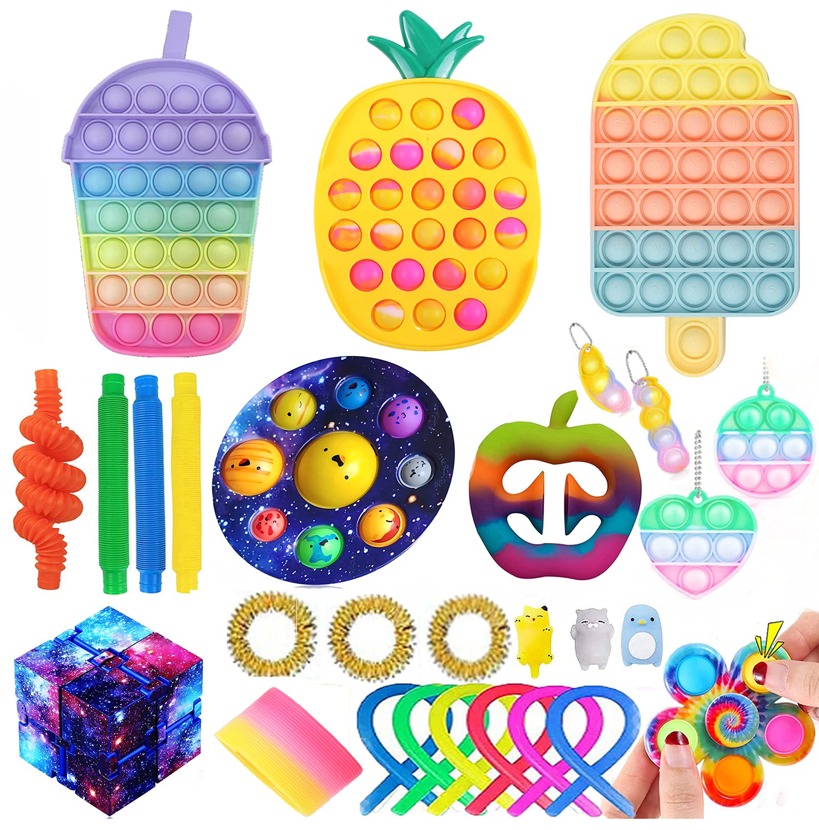 Fidget Packs Sensory Fidget Toys Set with Planet Pop , Easter Basket Stuffers, Stress Relive Anxiety Relief Fidget Toys Packs (Pack A)