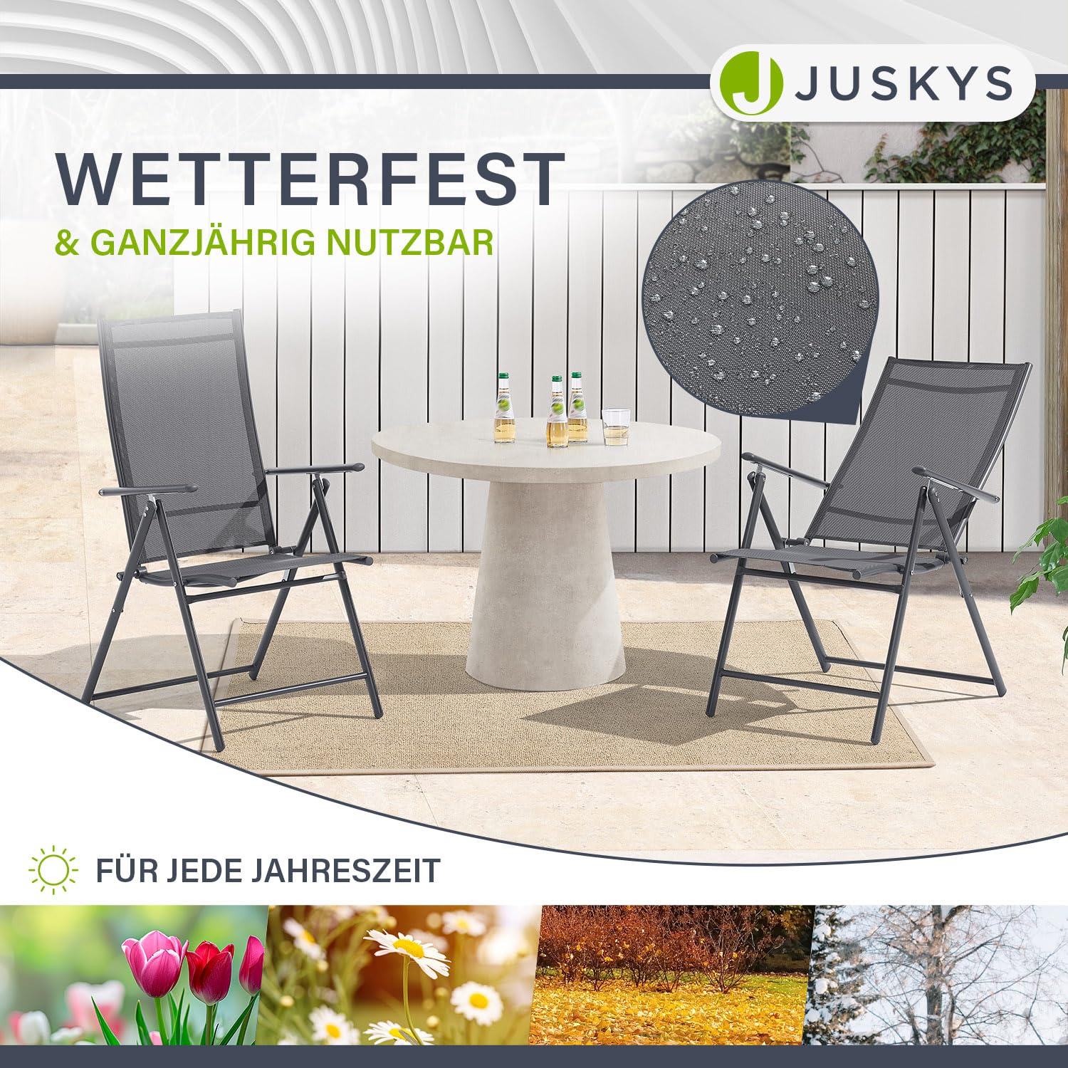 Juskys Calena Gartenstuhl 2er Set Anthrazit - 7-Fach verstellbar klappbar - pulverbeschichteter Stahl